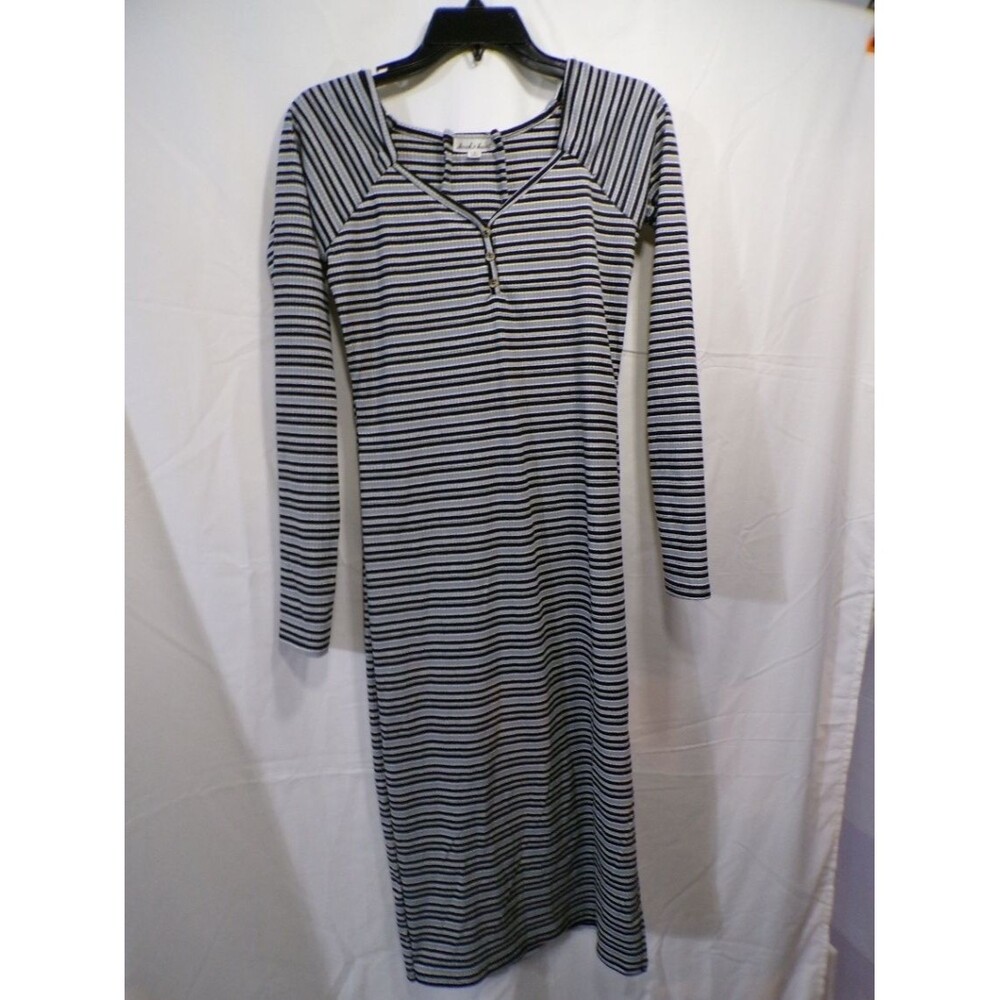 Derek Heart Women's Striped Ribbed Henley Long Sleeve Midi Dress XL